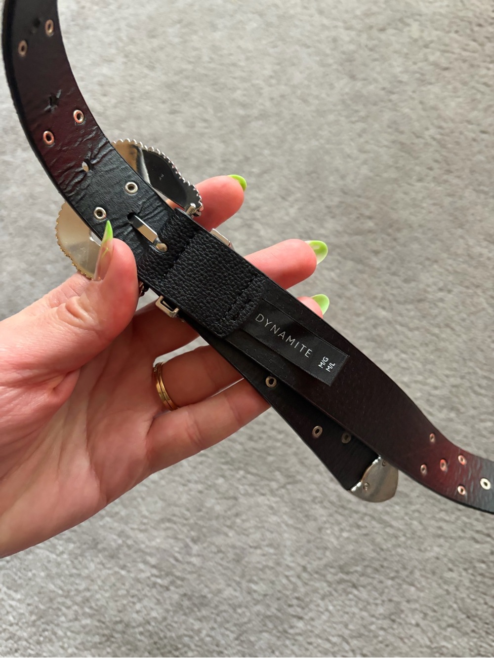 Black Studded Western-Style Leather Belt with Silver Buckle - Picture 3 of 5